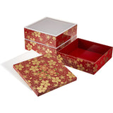 Maeju Lacquerware 7R-774 Heavy Box, 3 Tiers, Hananomai, Red, Flowers, With Stickers, Traditional Crafts, Yamanaka Painted, 8.5 inches (21.5 cm), Square, For 4 to 5 People, Made in Japan