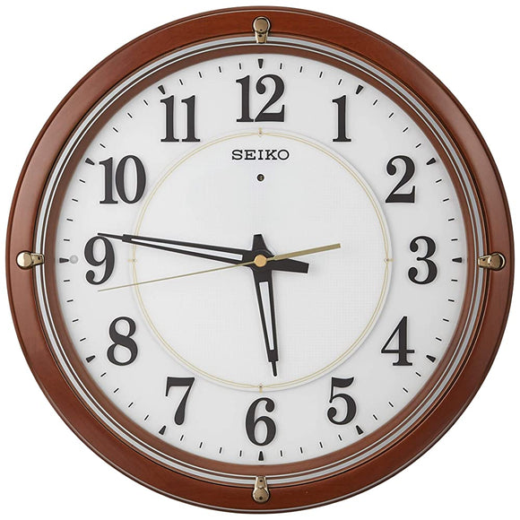 Seiko Clock KX240B Wall Clock, Automatic Light, Radio-Controlled, Analog, Visible Even at Night, Fine Light, Tea Wood, Diameter 13.3 x 2.2 inches (33.8 x 5.7 cm)