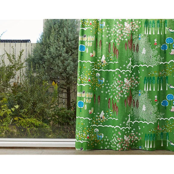 MOOMIN Moomin Curtains, Green, Width 39.4 x Length 70.1 inches (100 x 178 cm), Set of 2, Available in 16 Sizes, 100% Cotton, Made in Japan