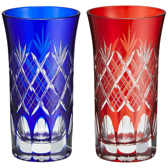 Tajima Glass TG04-06-2 Edo Kiriko Stacked Yagi Bunsama Chrysanthemum Bottom Single Mouth Beer Pair