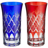 Tajima Glass TG04-06-2 Edo Kiriko Stacked Yagi Bunsama Chrysanthemum Bottom Single Mouth Beer Pair