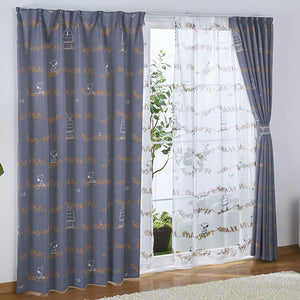 Peanuts Snoopy KO-3/KO-4 Grade 2 Blackout Curtain + Lace Curtain, Set of 4, Leaf, Width 39.4 x 78.7 inches (100 x 200 cm), Dark Gray