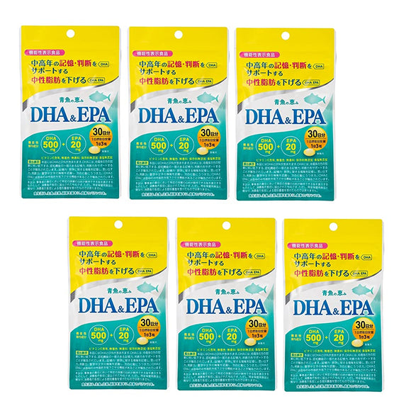 Kyoto Yakuhin Healthcare Minerva DHA EPA Blue Fish Omega 3 Fatty Acid Blue Fish Grace DHA & EPA (6 Bags) About 6 Months [Food with Functional Claims] 90 Grains x 6 Bags Lowers Triglyceride Supports Memory and Judgment Supplement