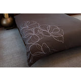 Hotel Style Satin Stripe Cover with Arrosa (Embroidered Flower) Duvet Cover Queen Long Size Charcoal Grey HS24051-139
