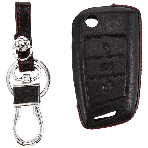Core Obj Leather Key Cover for Volkswagen Red Stitch for Golf7 GTI GOLF7 R GOLF7.5 GTI GOLF7.5 R LE-GT-001