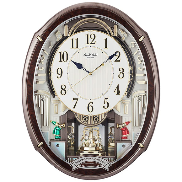 Rhythm 4MN545RH23 Wall Clock, Radio Clock, Karakuri Clock, With Melody, Brown, 19.7 x 15.2 x 4.2 inches (49.9 x 38.9 x 10.8 cm), Aldi