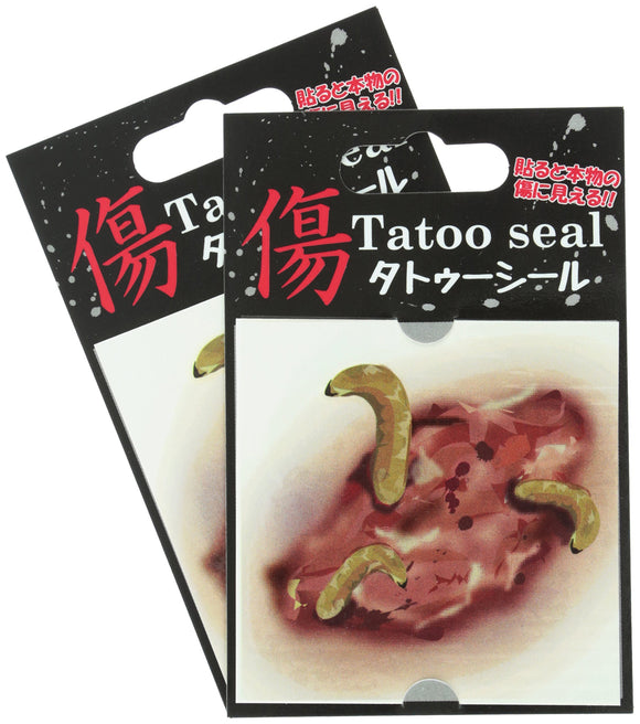 Wound Tattoo Sticker Maggot Insect Set of 2