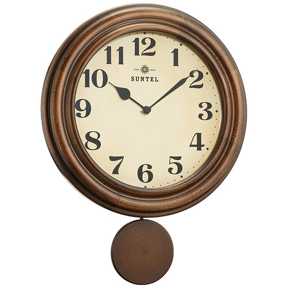 Santeru DQL669 Retro Radio Wave Pendulum Wall Clock (Potter), Made in Japan, Antique Brown