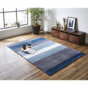 Ikehiko Corporation #9831286 Rug, Carpet, Mat, Approx. 78.7 x 98.4 inches (200 x 250 cm), Yarn-Dyed Flannel, Navy, Washable