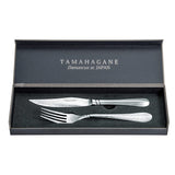 Kataoka Seisakusho TAMAHAGANE Damascus Steel Steak Knife & Fork Set SUS304