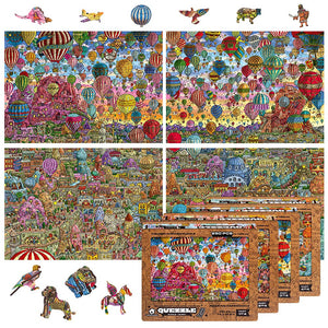 UNIDRAGON + IC4 Design Wooden Jigsaw Puzzle, Quezle Amazing Kappadocia "Boodge Puzzle", Perfect for Adults and Kids! Unique Piece Shape, 1000 Pieces, 14.1" x 9.8" (36 x 25 cm), Fool Set
