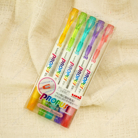 Mitsubishi Pencil Fluorescent Pen, Propus Window, 5 Colors, Soft Colors