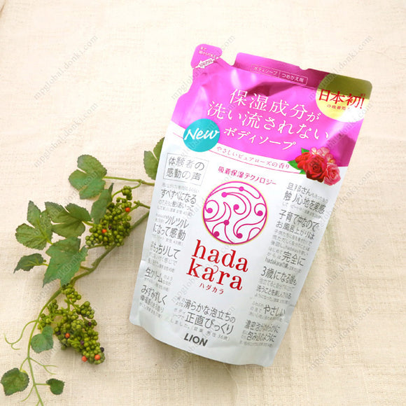 Lion Hadakara Body Soap, Pure Rose Fragrance, Refill
