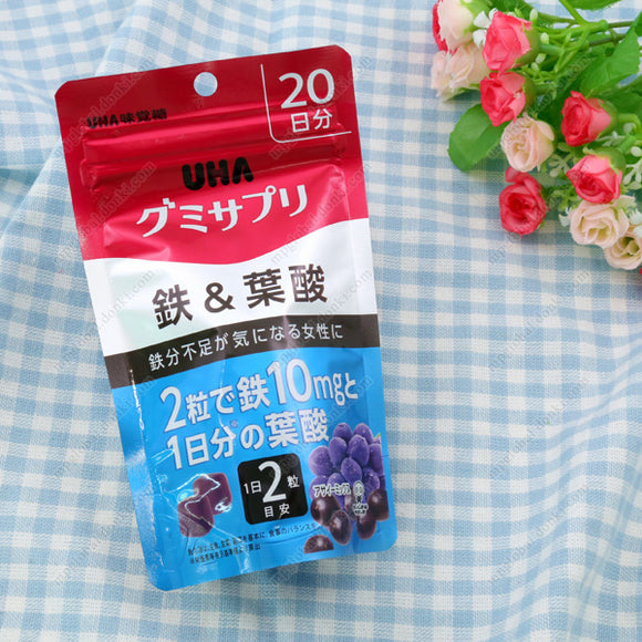 Uha Mikakuto Gummy Supplement, Iron & Folic Acid, Acai Mix Flavor, 20 Days' Worth