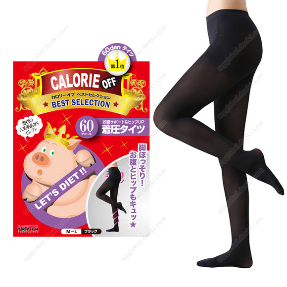 Calorie Off Stomach Support & Hip-Up Compression Tights, 60Den M-L (Black)