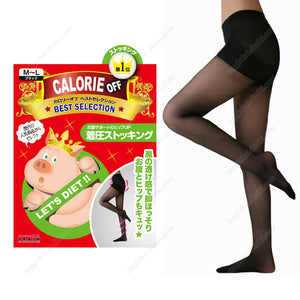 Calorie Off Stomach Support & Hip-Up Compression Stockings, M-L (Black)