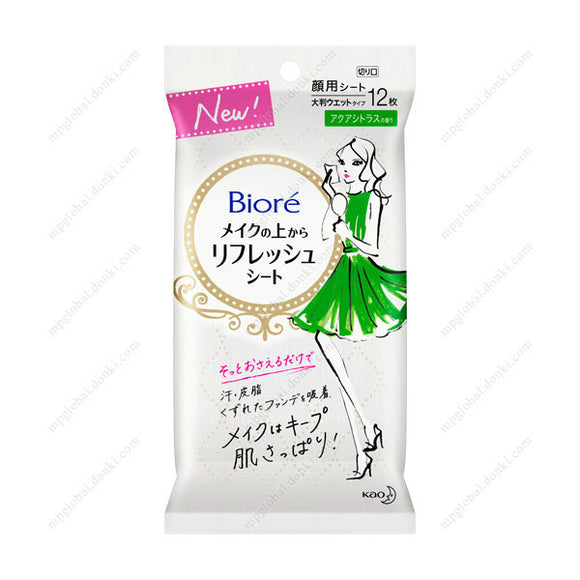 Biore Refresh Sheet For Use Over Makeup, Aqua Citrus Fragrance, For Portable Use, 12
