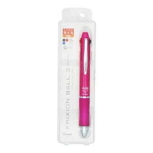 Pilot Frixion Ball 3, Metal, Pink, 3 Colors (Black/Red/Blue) 0.5Mm