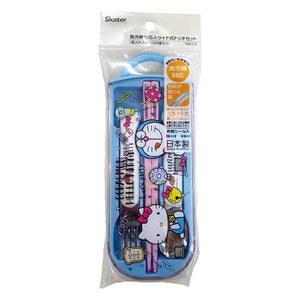 Dishwasher Compatible Slide Trio Set (Chopsticks With Name Space) Doraemon X Hello Kitty Tacc2